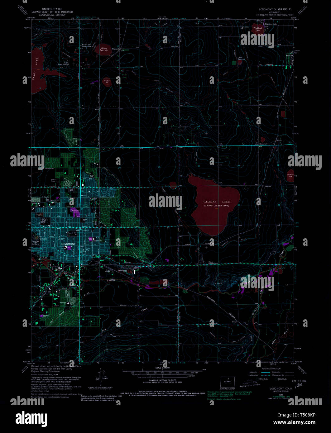 USGS mappa TOPO CO Colorado Longmont 233652 1968 24000 Restauro invertito Foto Stock