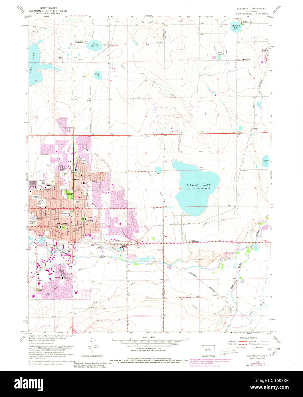 USGS mappa TOPO CO Colorado Longmont 233652 1968 24000 Restauro Foto Stock