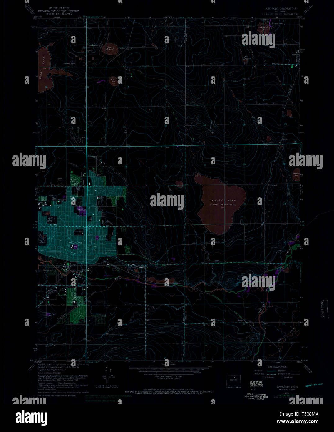 USGS mappa TOPO CO Colorado Longmont 450520 1968 24000 Restauro invertito Foto Stock