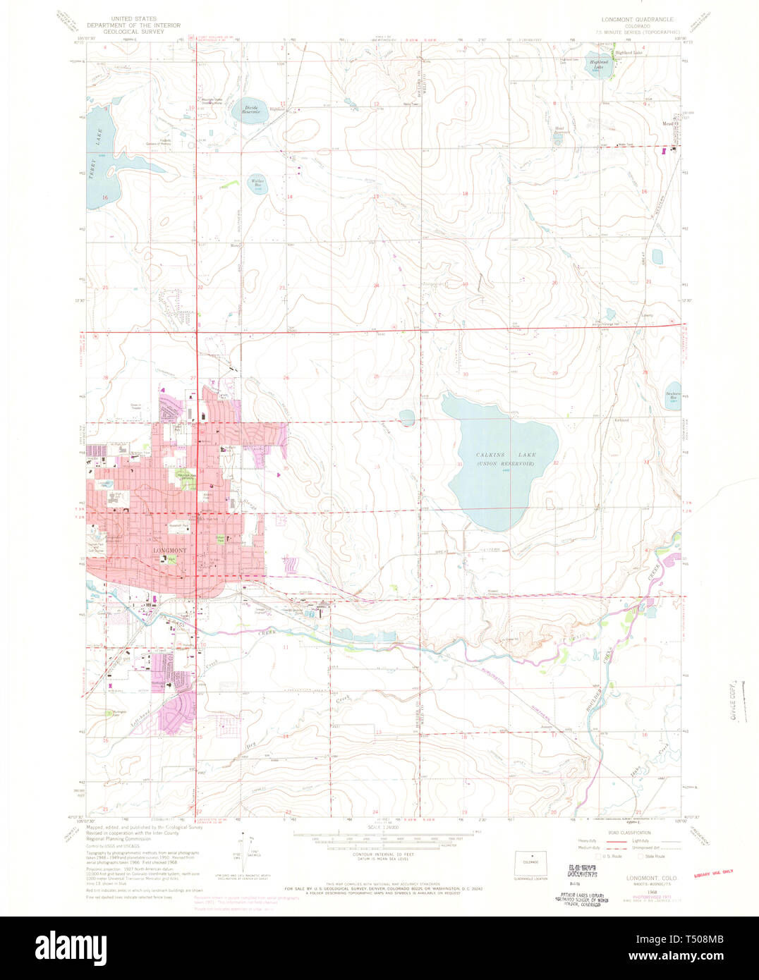 USGS mappa TOPO CO Colorado Longmont 450520 1968 24000 Restauro Foto Stock