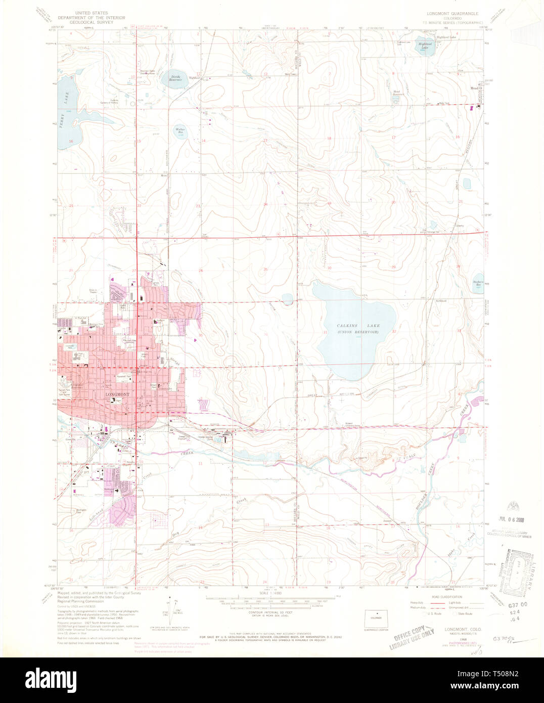 USGS mappa TOPO CO Colorado Longmont 450521 1968 24000 Restauro Foto Stock