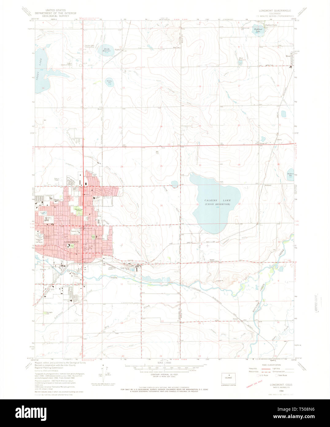 USGS mappa TOPO CO Colorado Longmont 450522 1968 24000 Restauro Foto Stock