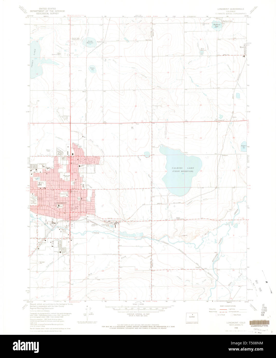 USGS mappa TOPO CO Colorado Longmont 450523 1968 24000 Restauro Foto Stock