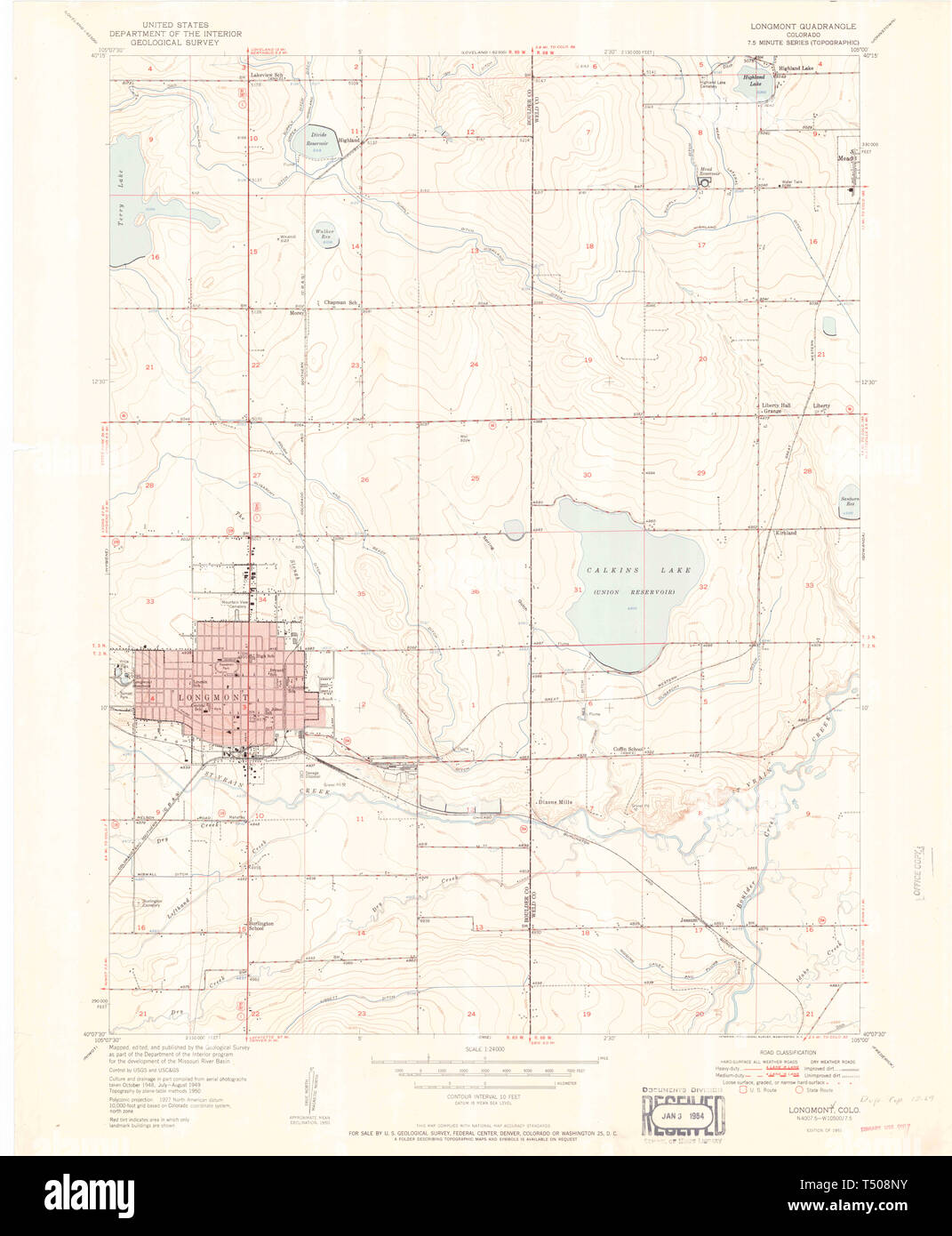 USGS mappa TOPO CO Colorado Longmont 450524 1951 24000 Restauro Foto Stock