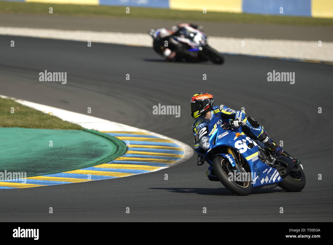 Le Mans, Sarthe, Francia. Xix Apr, 2019. Suzuki Endurance Racing Team Suzuki GSXR 1000 - Il pilota francese Greg nero in azione durante il quarantaduesimo edizione della 24 ore motociclo di Le Mans al circuito Bugatti. Credito: Pierre Stevenin/ZUMA filo/Alamy Live News Foto Stock