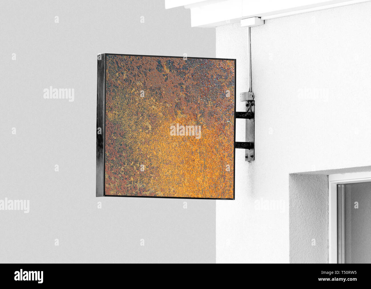 Bianco e nero bianco parete pensile segno mockup con rustico spazio copia, quadrato stile moderno segnaletica esterna, segno della società per aggiungere un logo o testo Foto Stock