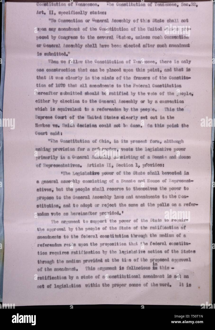 Pagina undici del certificato di ratifica del diciannovesimo Emendamento della Costituzione, insieme con la risoluzione e la trascrizione dei perni di banco di due case della Assemblea Generale dello Stato del Tennessee, 24 agosto 1920. Immagine cortesia archivi nazionali. () Foto Stock