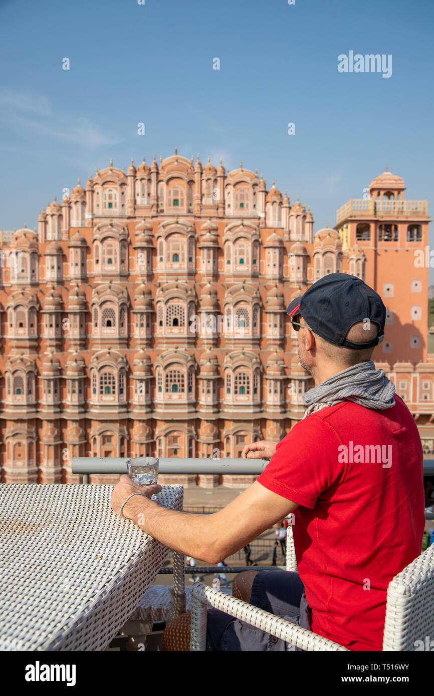 India Rajasthan, Jaipur, Hawa Mahal (palazzo del vento) MR Foto Stock