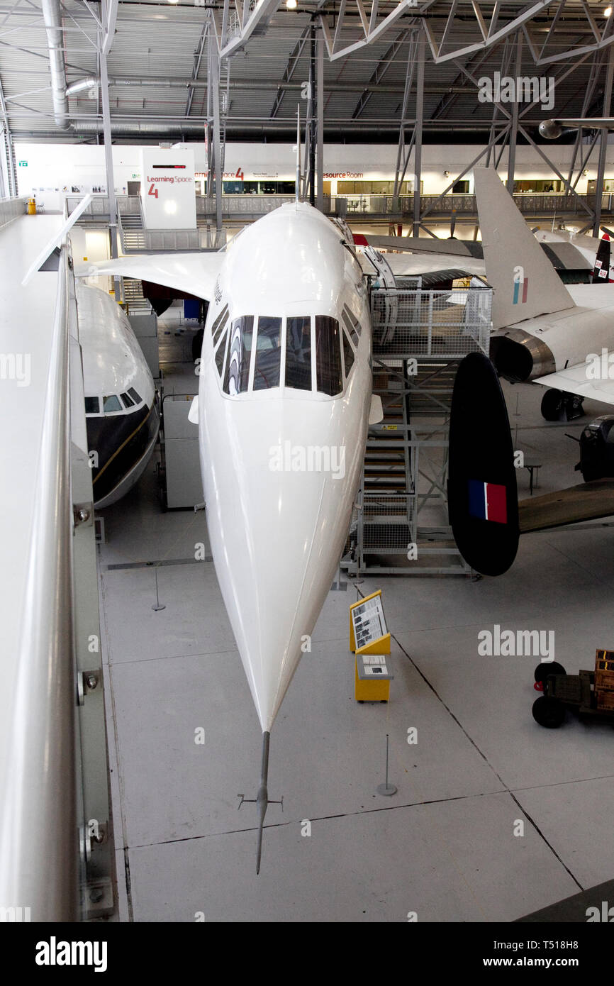 Concorde in American Air Museum a Duxford Imperial War Museum,Cambridgeshire, Inghilterra. Foto Stock