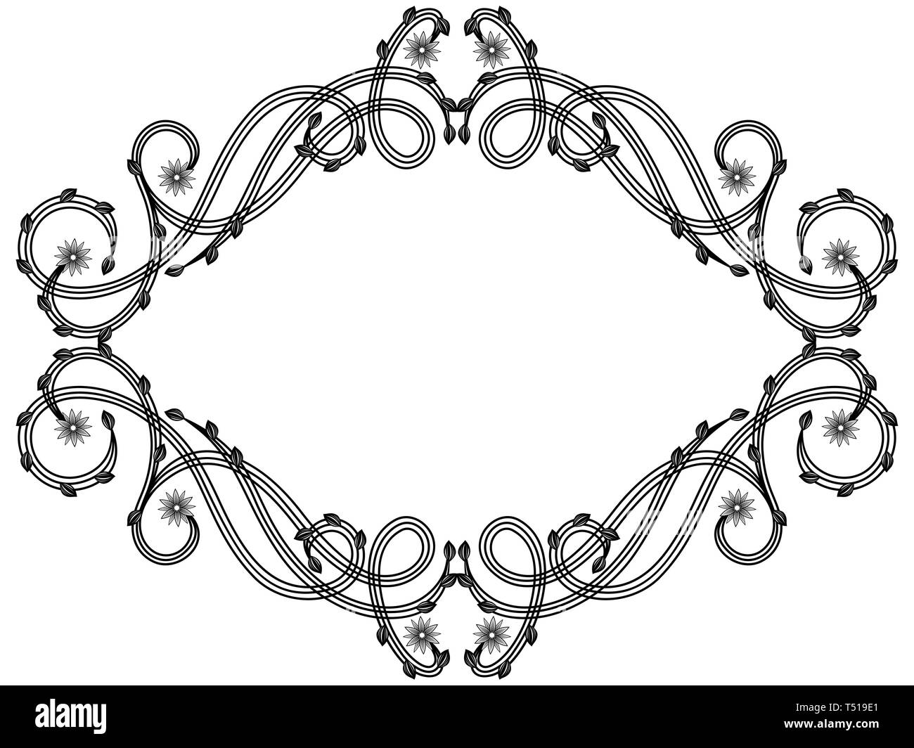 Decorazione floreale vittoriano telaio con tubi intrecciati isolati su uno sfondo bianco, vettore come un elemento di design Illustrazione Vettoriale