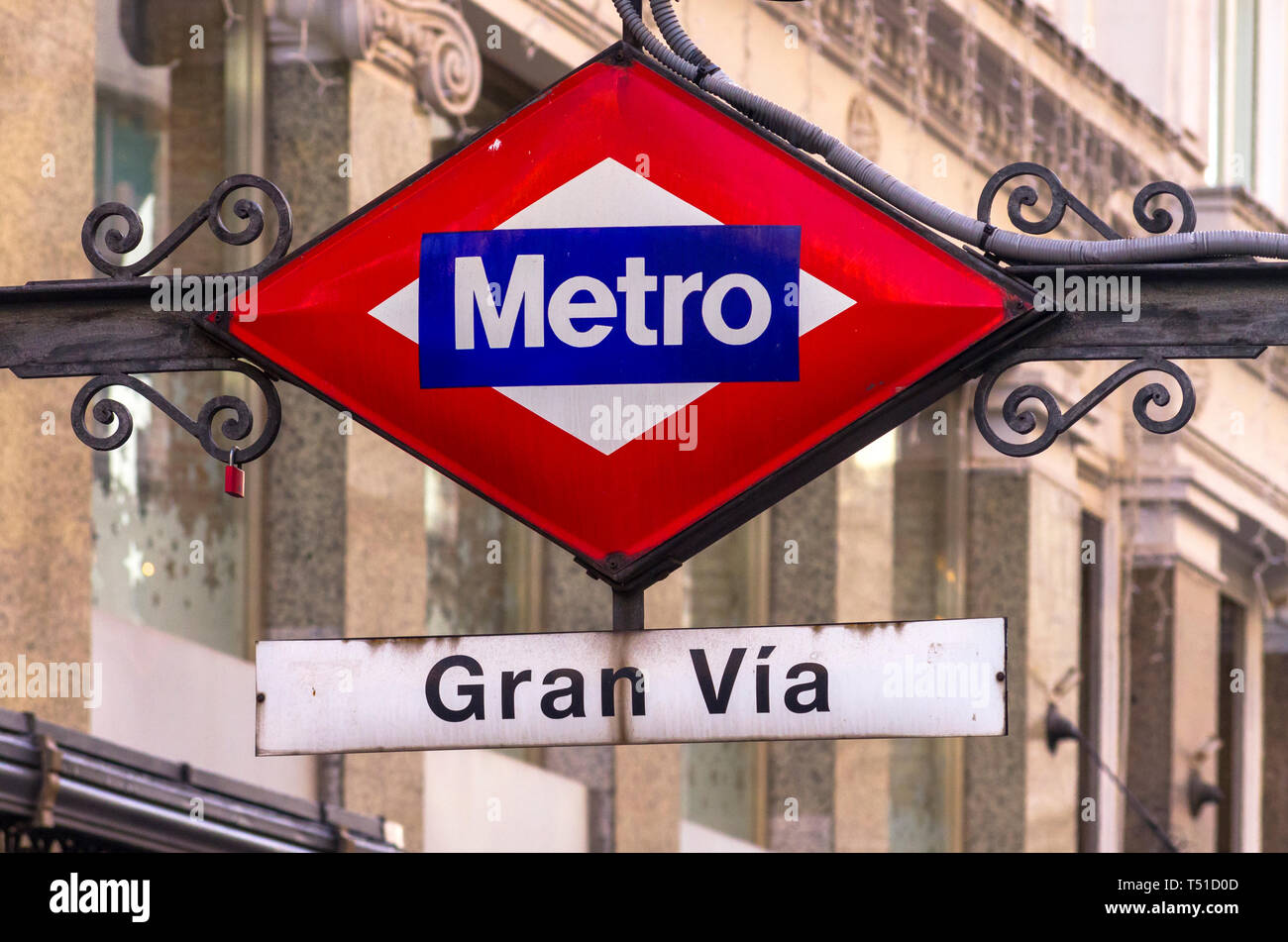 Placa del metro Gran Vía. Madrid. España Foto Stock