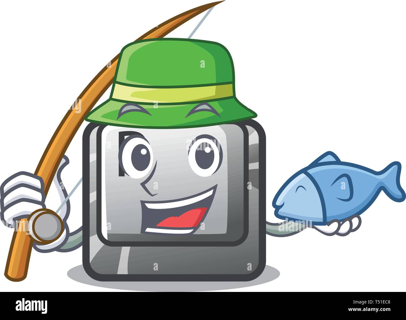 La pesca del pulsante P isolato con il carattere Illustrazione Vettoriale