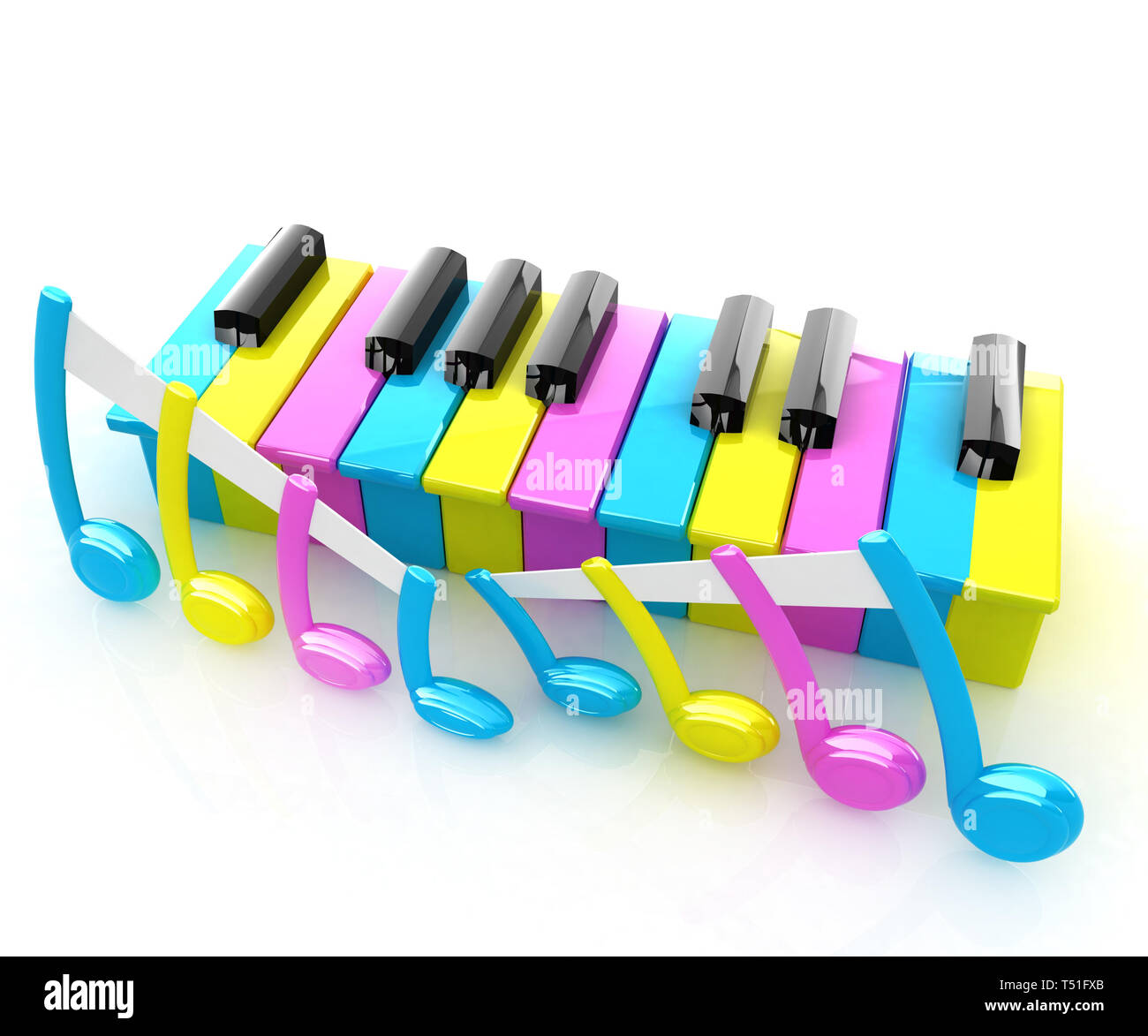 Colorfull tasti di pianoforte su sfondo bianco Foto Stock