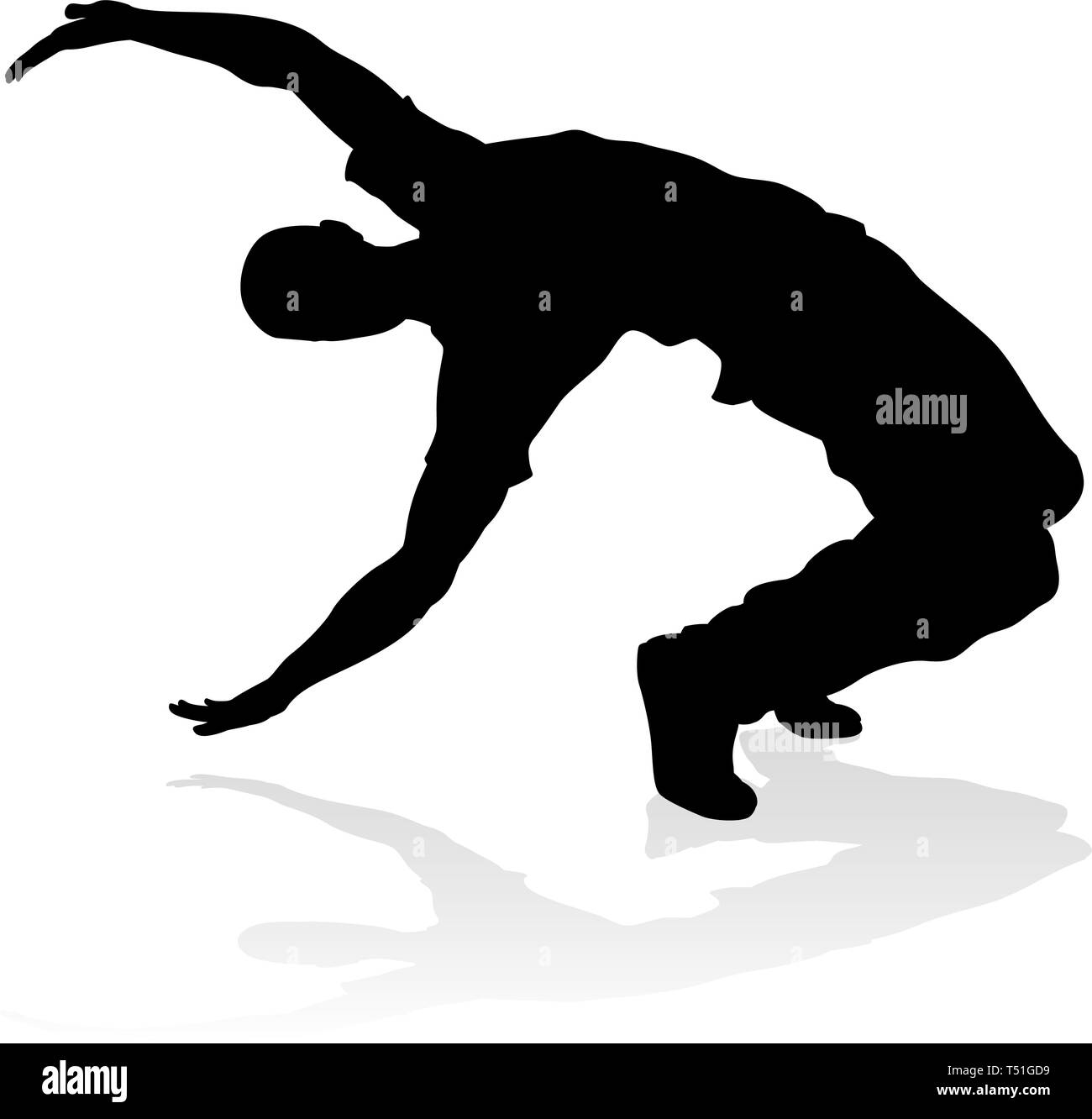 Un maschio via danza hip hop ballerino in silhouette Illustrazione Vettoriale