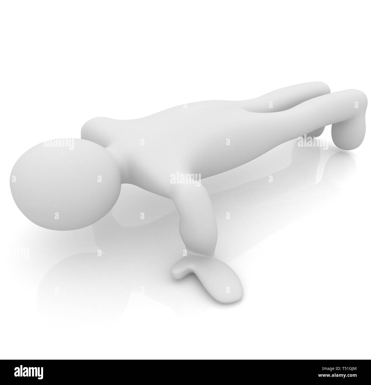 3d uomo isolato su bianco. Serie: esercizi del mattino - rendendo ups push Foto Stock