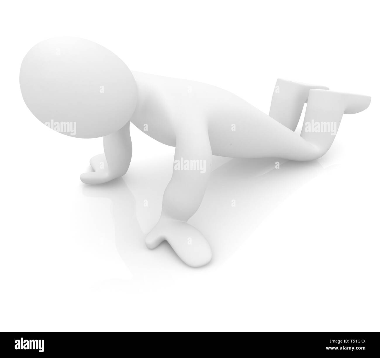 3d uomo isolato su bianco. Serie: esercizi del mattino - rendendo ups push Foto Stock