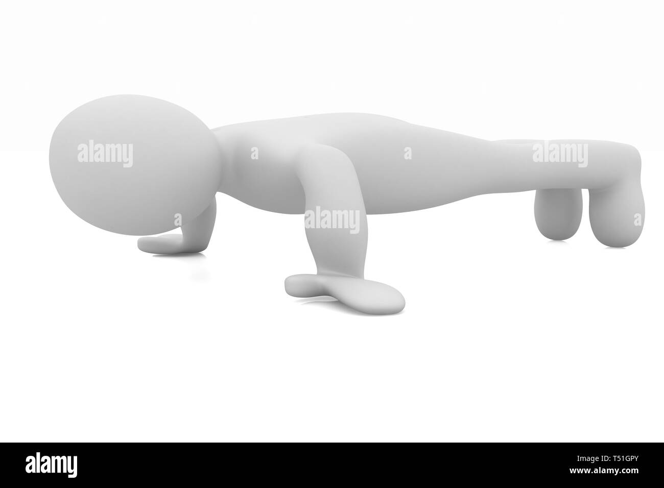 3d uomo isolato su bianco. Serie: esercizi del mattino - rendendo ups push Foto Stock