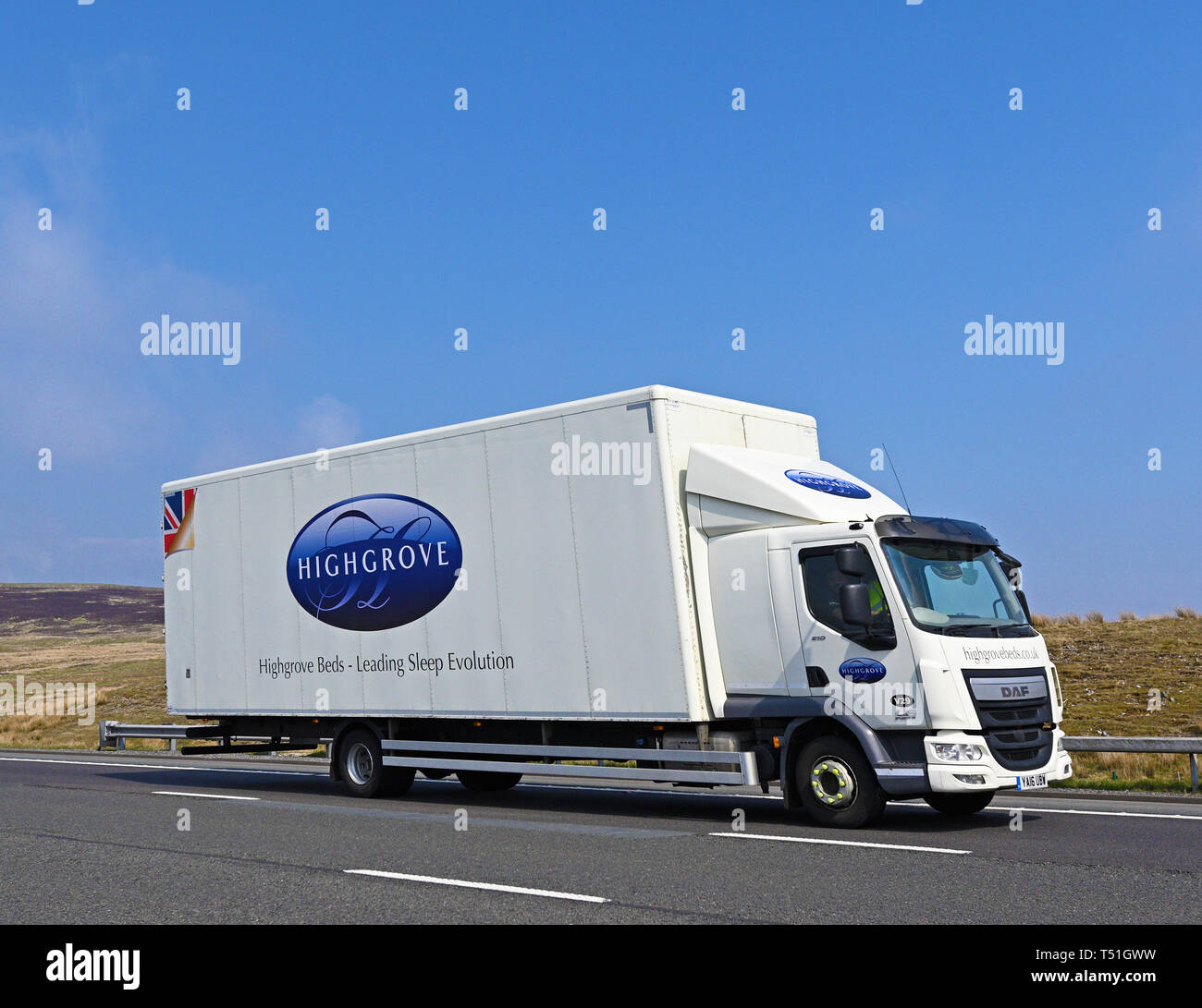 Highgrove letti - Leader di evoluzione del sonno, HGV. Autostrada M6, in direzione sud, Shap, Cumbria, England, Regno Unito, Europa. Foto Stock