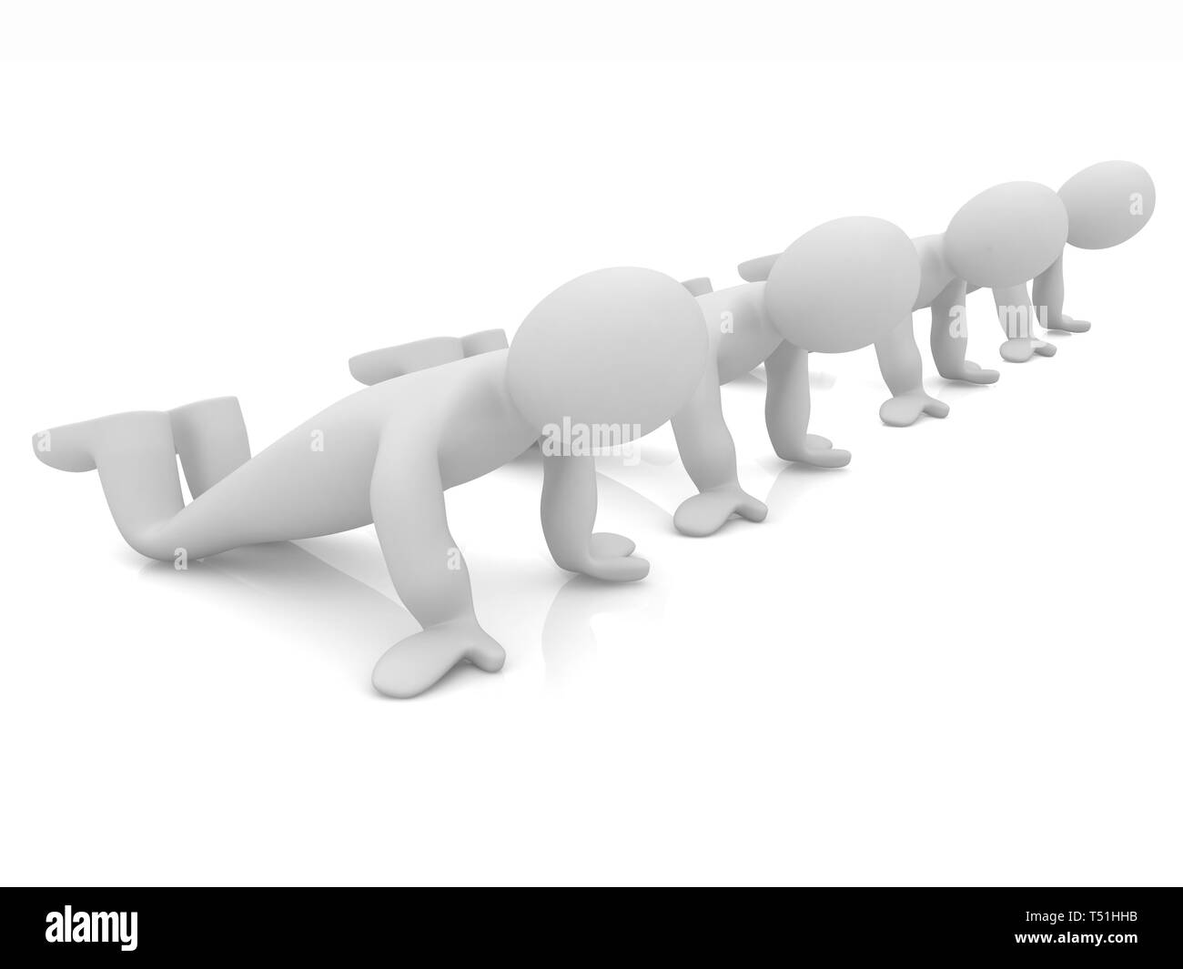 3d mans isolato su bianco. Serie: esercizi del mattino - rendendo ups push Foto Stock