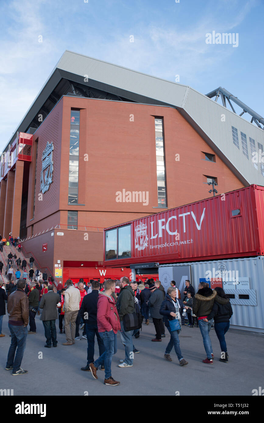 Anfield Road cavalletto principale, Liverpool FC football ground. Foto Stock