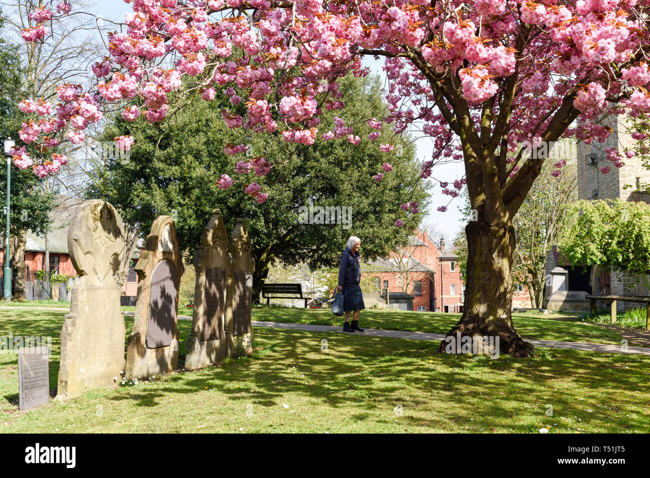 Hucknall Mercato e Chiesa nel Nottinghamshire,UK. Foto Stock