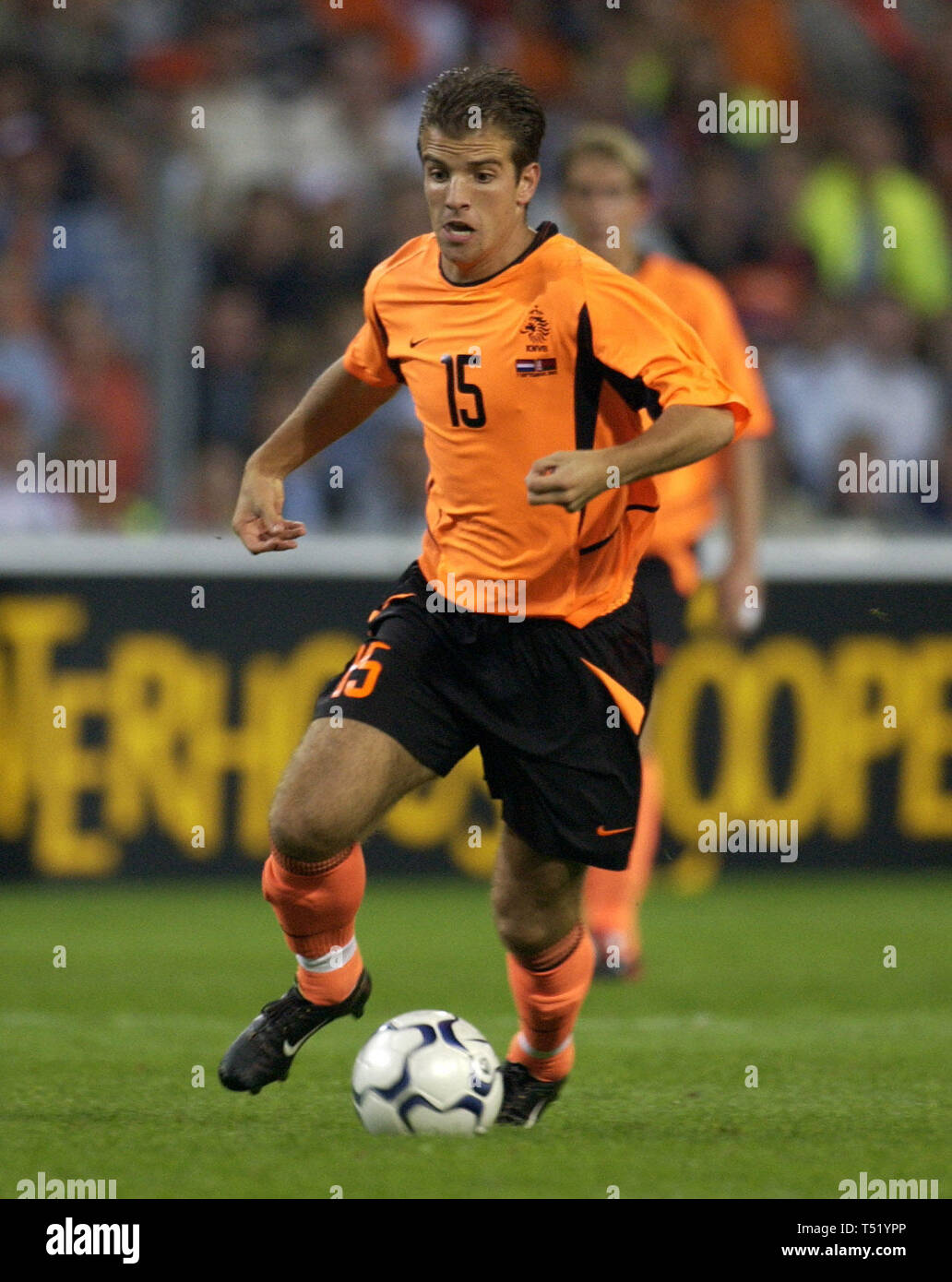 Lo stadio Philips di Eindhoven, Paesi Bassi 7.9.2002, calcio: Campionati Europei il qualificatore, Paesi Bassi (arancione) vs Bielorussia (bianco) 3:0 --- Rafael van der Vaart (NED) Foto Stock