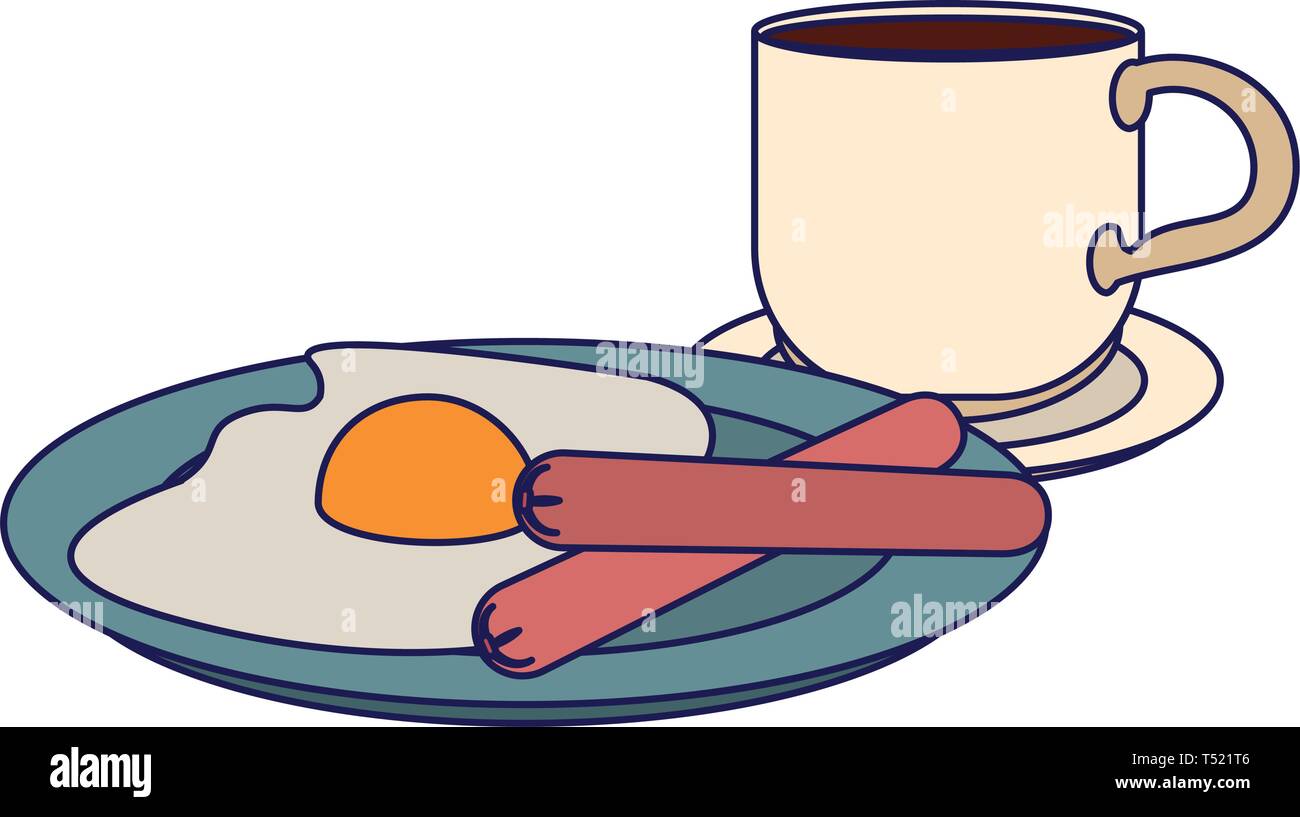 La prima colazione americana food linee blu Illustrazione Vettoriale