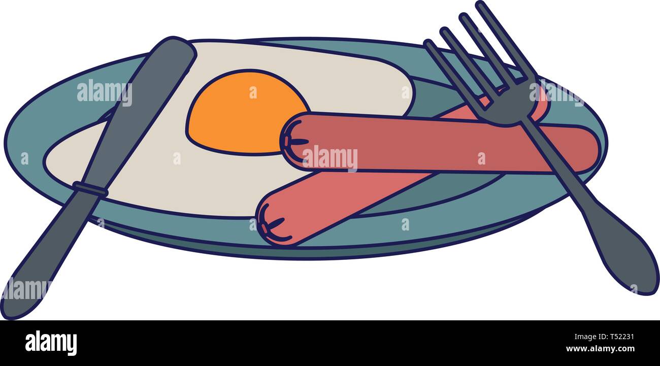 La prima colazione americana food linee blu Illustrazione Vettoriale