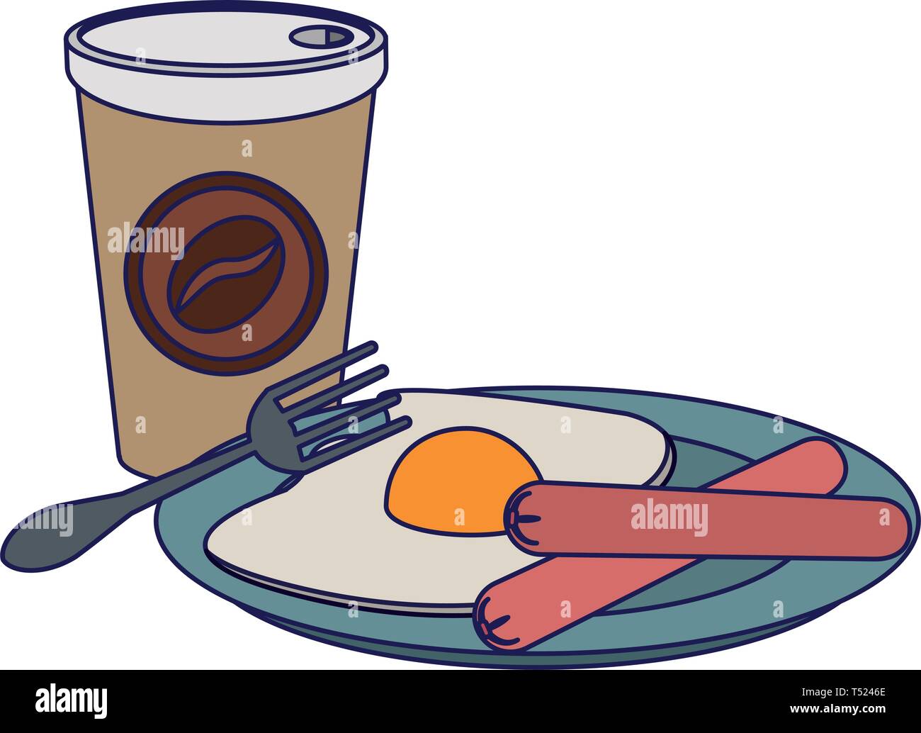La prima colazione americana food linee blu Illustrazione Vettoriale