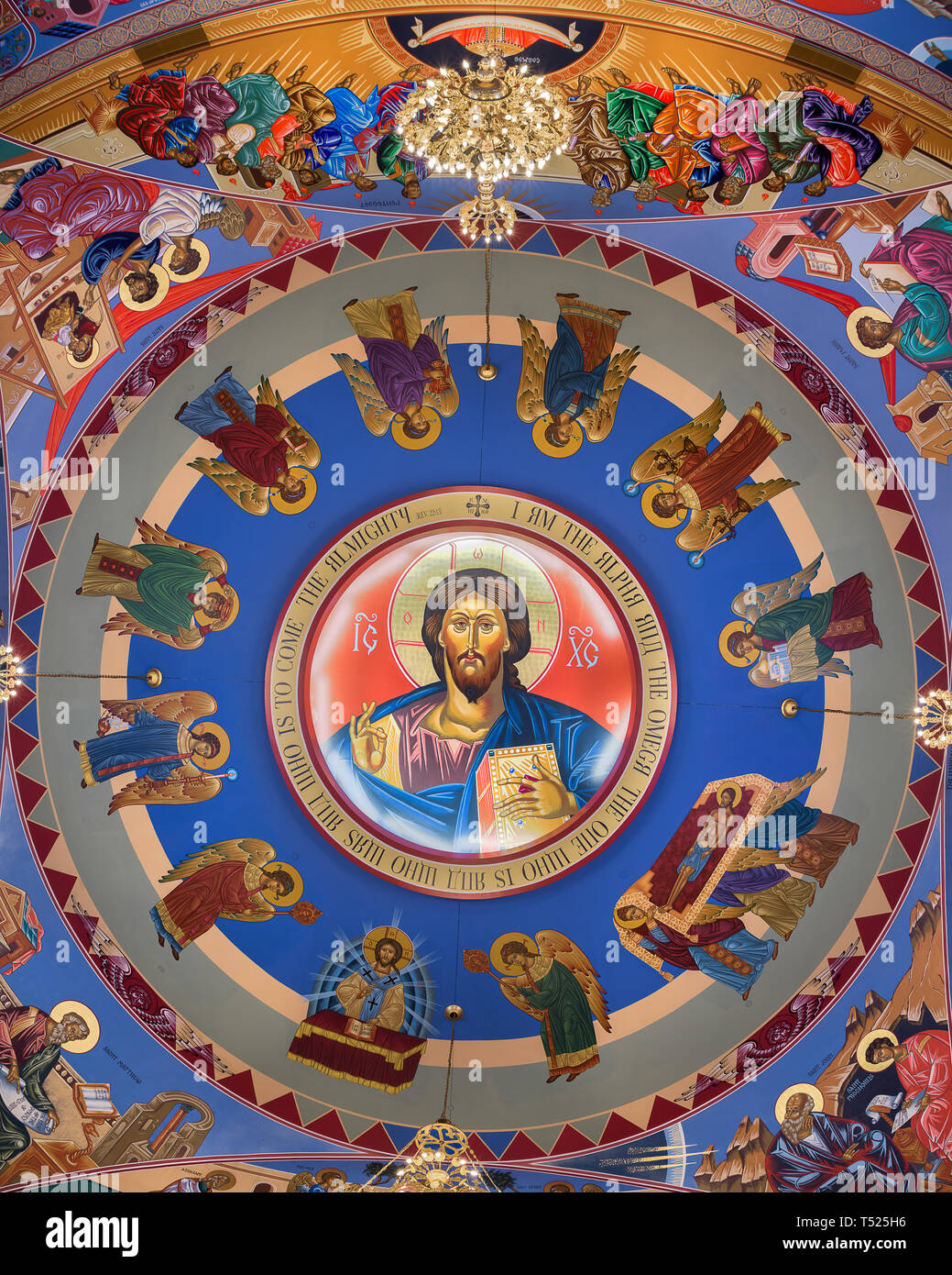 Murales sul soffitto all'interno dell'annunciazione cattolica bizantina chiesa su faranno cuocere Road a Homer Glen, Illinois Foto Stock