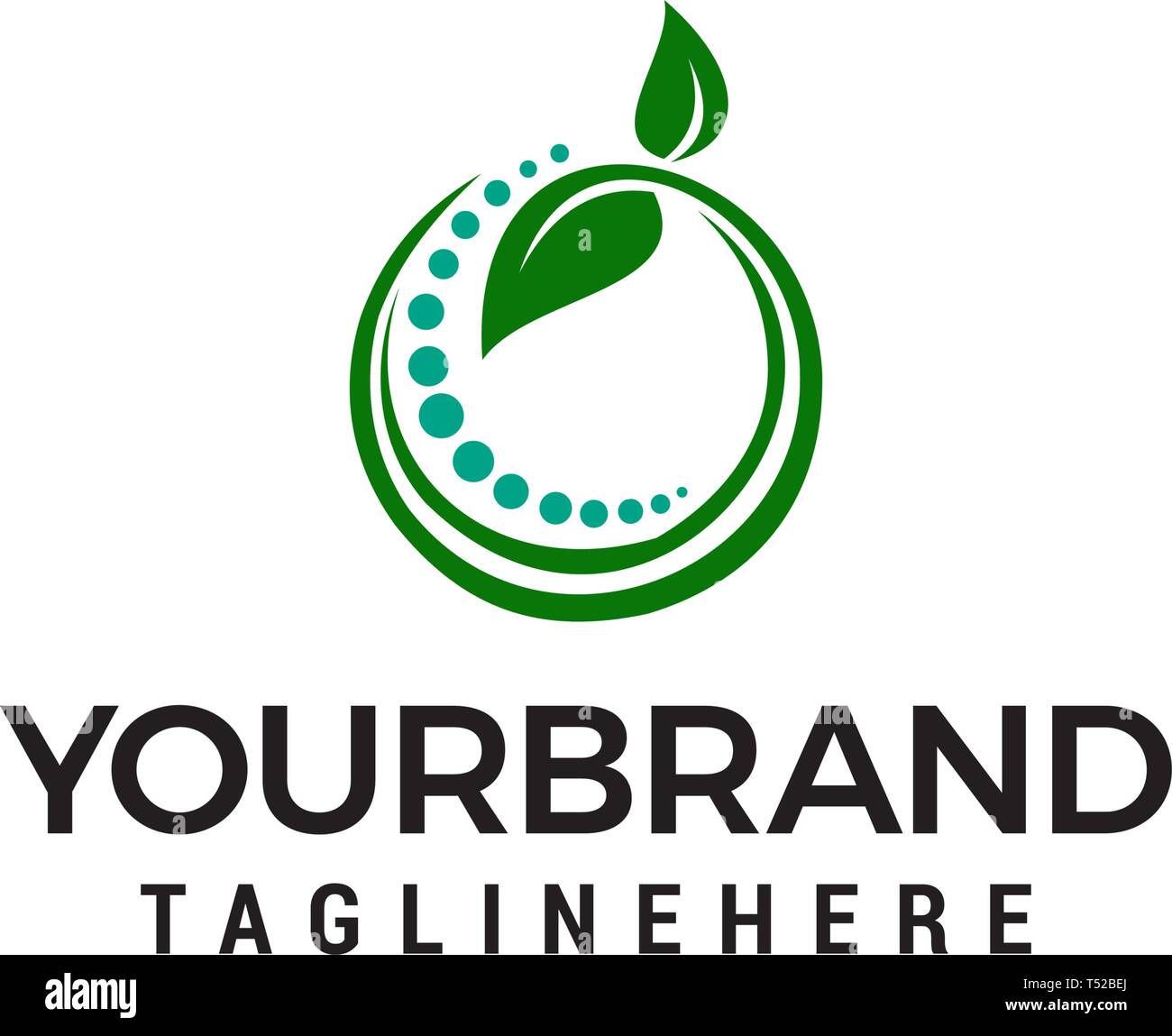 Foglia verde del logo a forma di cerchio design concept vettore modello Illustrazione Vettoriale