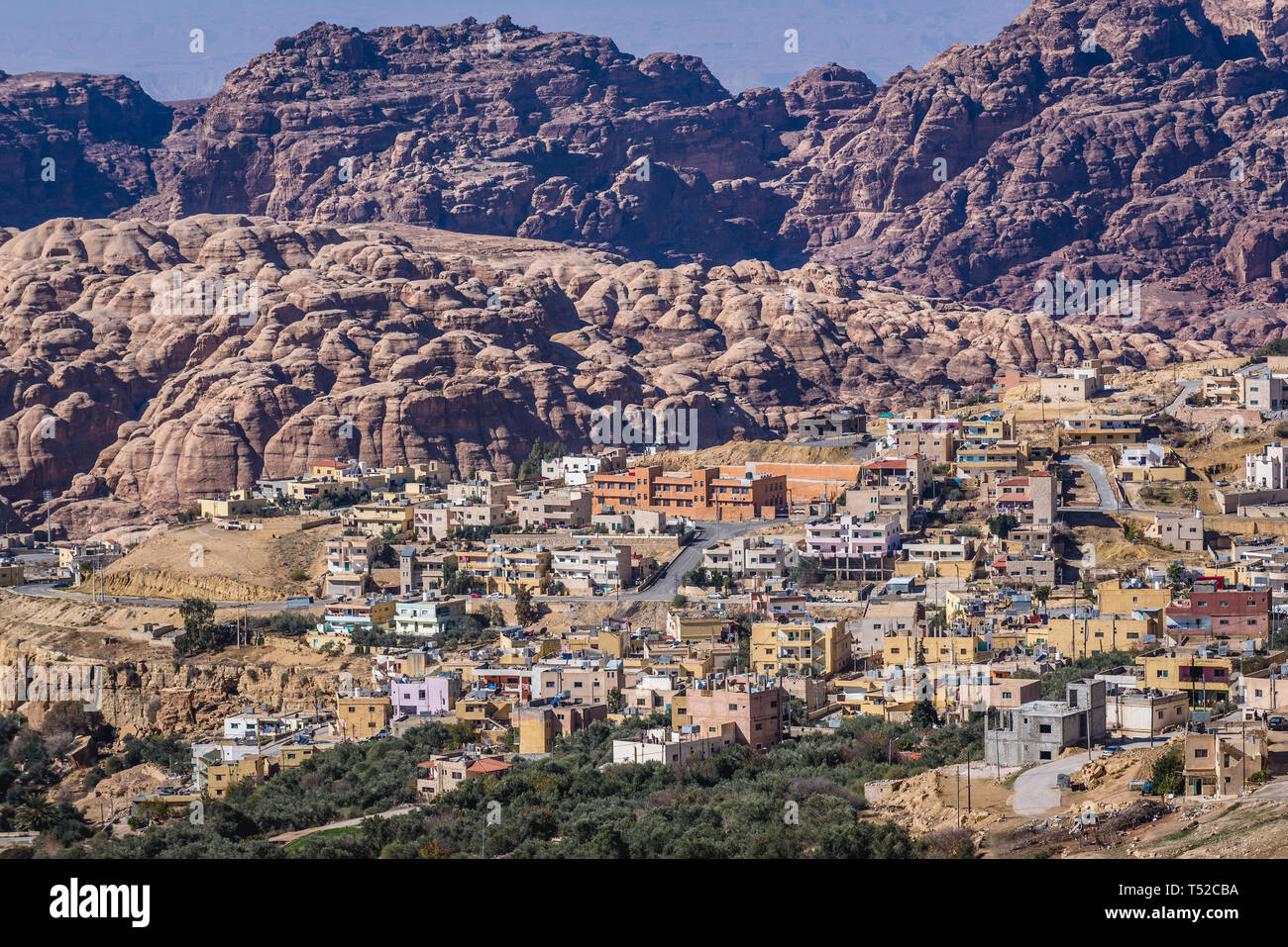 Wadi Musa città in Giordania Meridionale Foto Stock