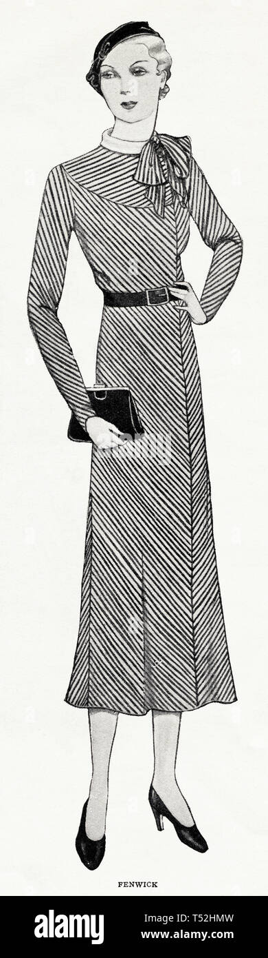 Originale degli anni trenta vintage antica stampa illustrazione annuncio da 30s rivista inglese pubblicità Fenwick womens fashion circa 1932 Foto Stock