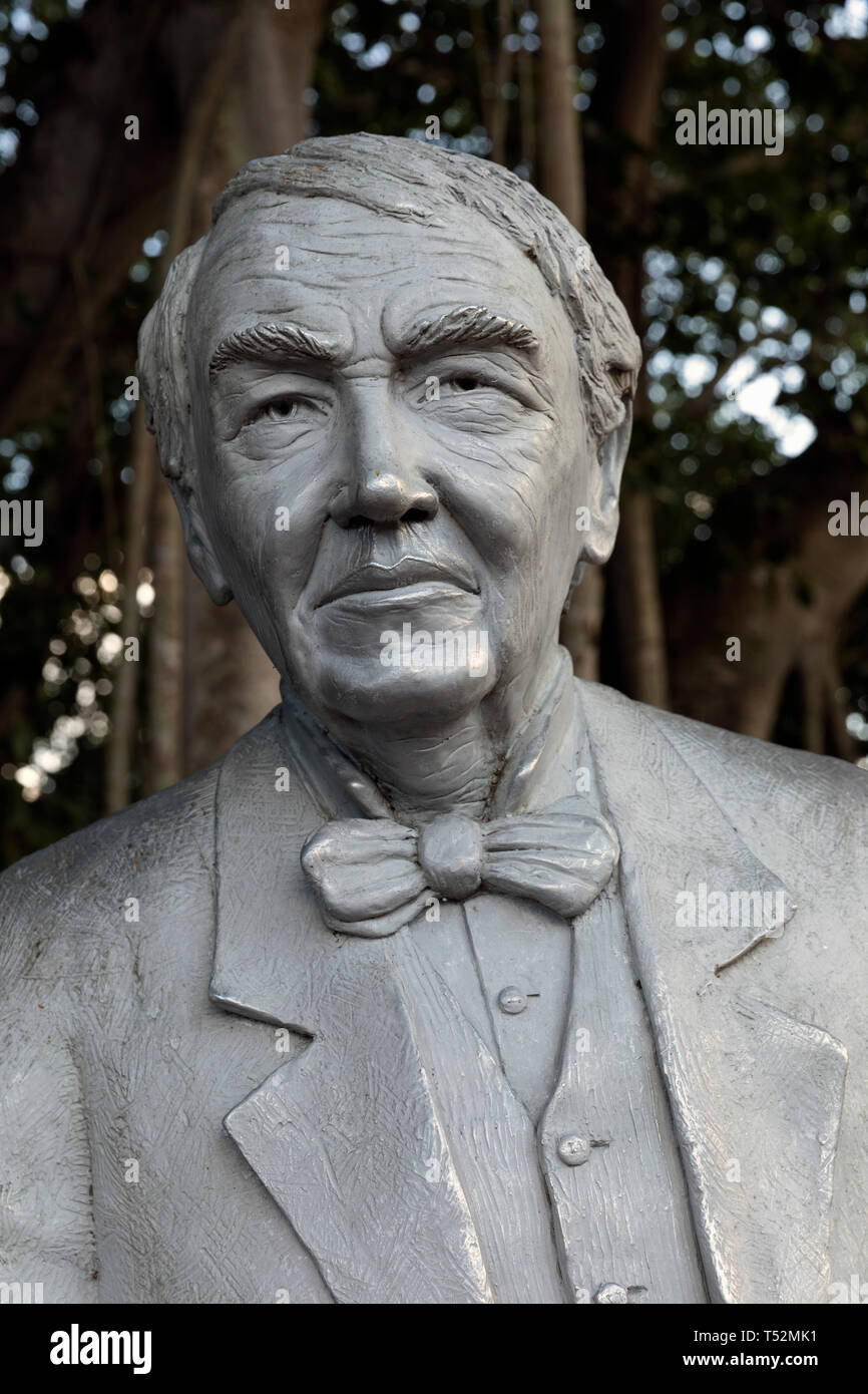 Statua di Thomas Edison, inventore americano, Museo Edison-Ford Foto Stock