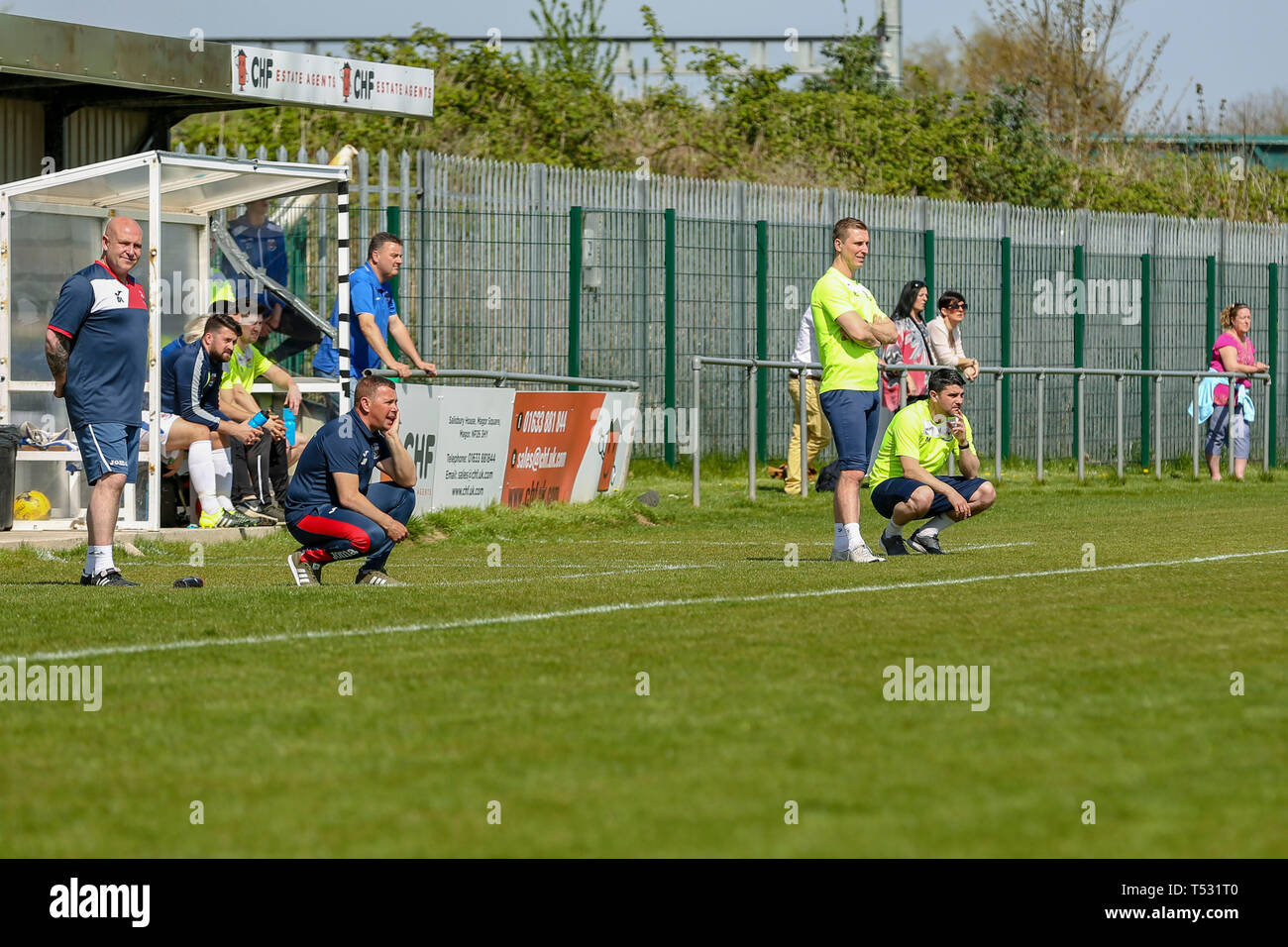 UNDY, Regno Unito. Il 20 aprile 2019. Penybont fissata la divisione gallese un titolo dopo una vittoria 1-0 lontano a Undy atletico. © Matthew Lofthouse - FR Foto Stock