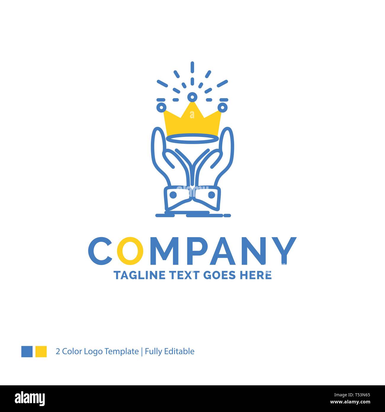 Corona, onore, re, mercato, Royal Blue GIALLO Logo aziendale modello. Creative Design Template posto per slogan. Illustrazione Vettoriale