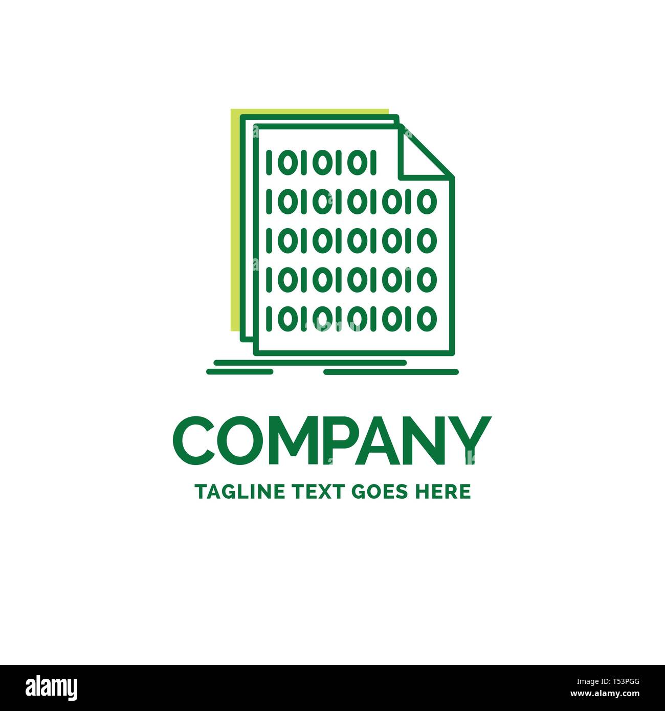 Binario, codice, la codifica dei dati, documento piatto Logo aziendale modello. Creative Green Brand Design Nome. Illustrazione Vettoriale