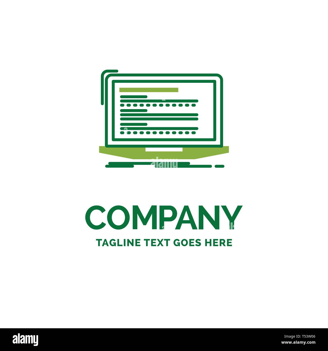 Il codice, la codifica, computer, monoblocco, portatile piatto Logo aziendale modello. Creative Green Brand Design Nome. Illustrazione Vettoriale