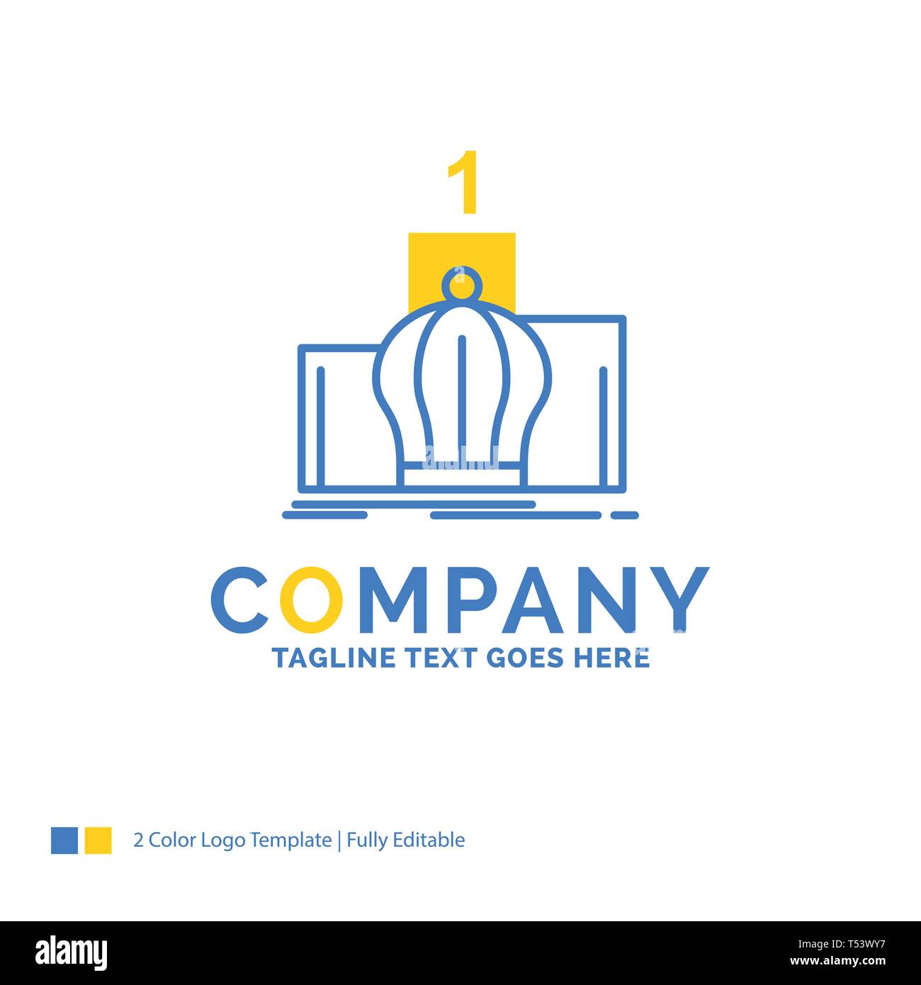 Corona, re, leadership, monarchia, Royal Blue GIALLO Logo aziendale modello. Creative Design Template posto per slogan. Illustrazione Vettoriale