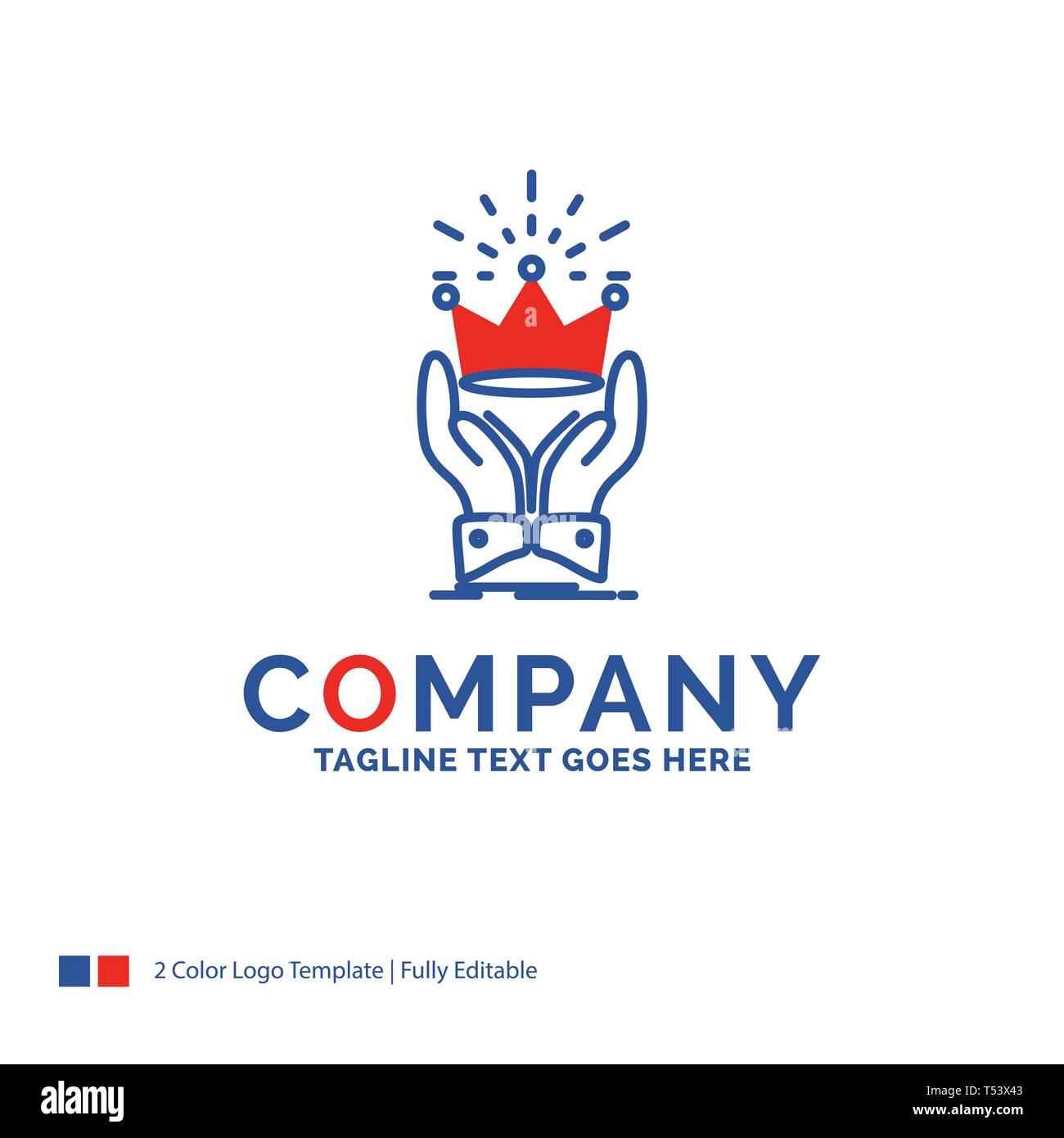 Nome azienda Logo Design per corona, onore, re, mercato, royal. Blu e rosso il marchio Design con posto per slogan. Abstract Logo creativo template Illustrazione Vettoriale