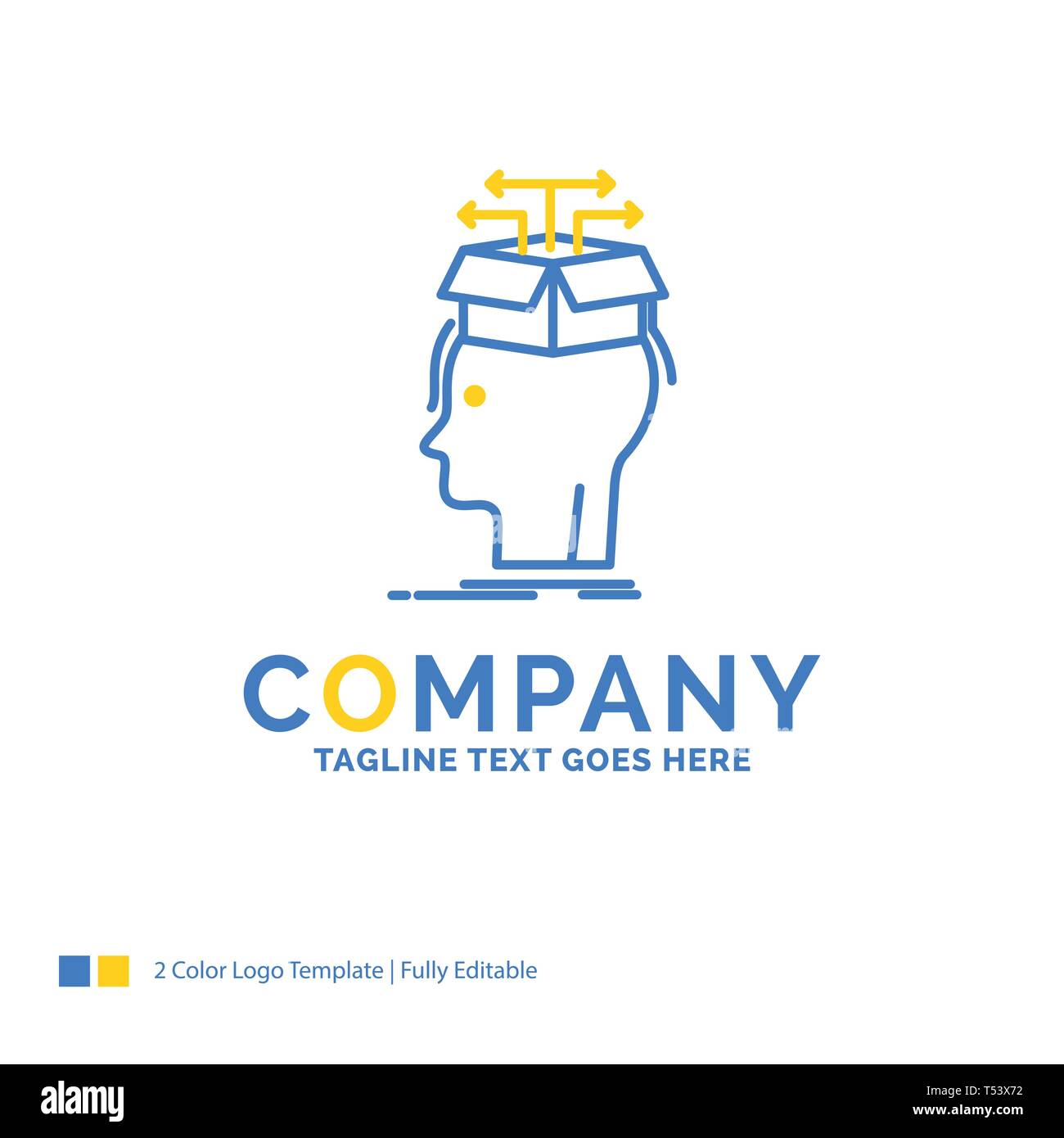 Dati, estrazione, testa, la conoscenza, la condivisione di giallo blu del logo aziendale modello. Creative Design Template posto per slogan. Illustrazione Vettoriale