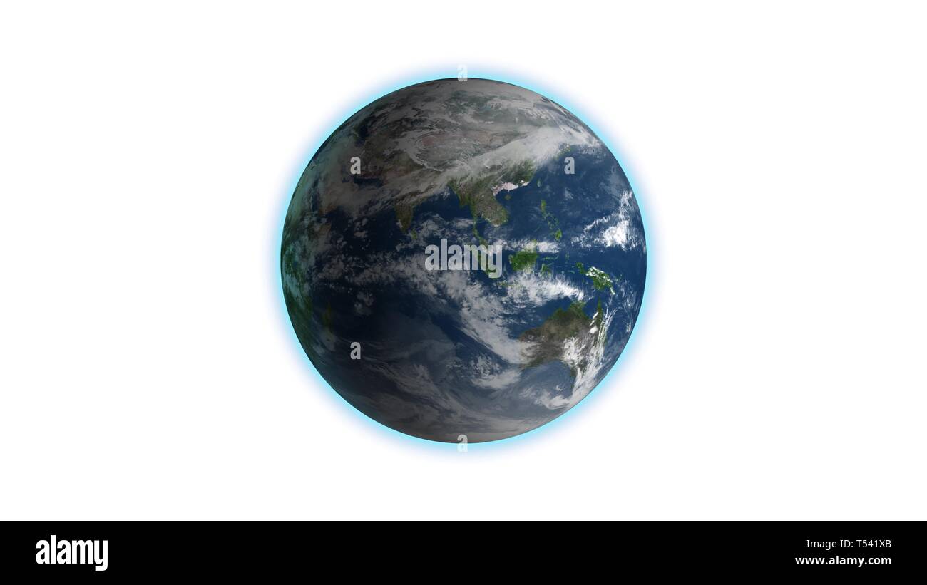 Massa realistico rotante su anello bianco . Globo è centrato nel telaio, con la corretta rotazione in seamless loop. Foto Stock