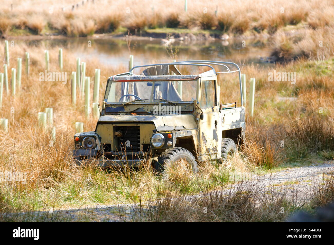 Un difensore Landrover nelle valli dello Yorkshire Foto Stock