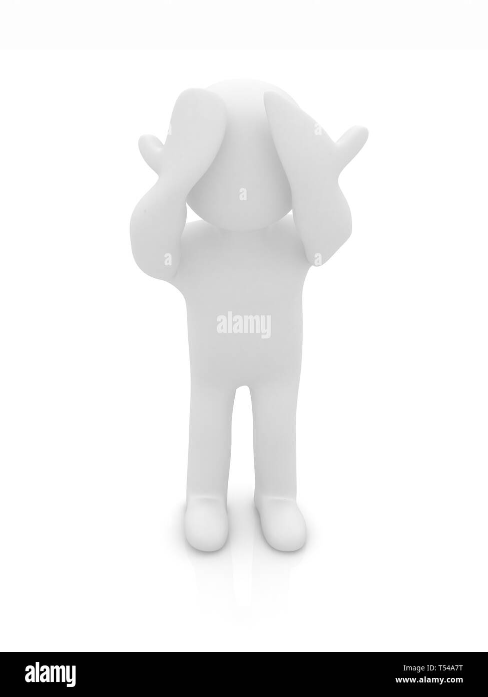 3d personaggio con le mani sulla faccia su sfondo bianco. Serie: emozioni umane Foto Stock
