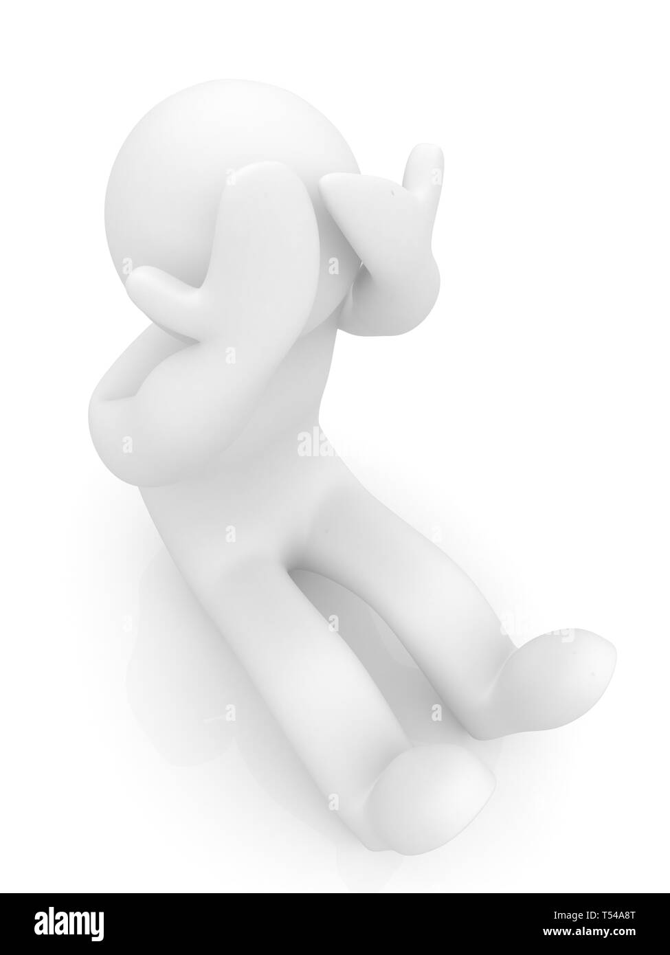 3d personaggio con le mani sulla faccia su sfondo bianco. Serie: emozioni umane Foto Stock
