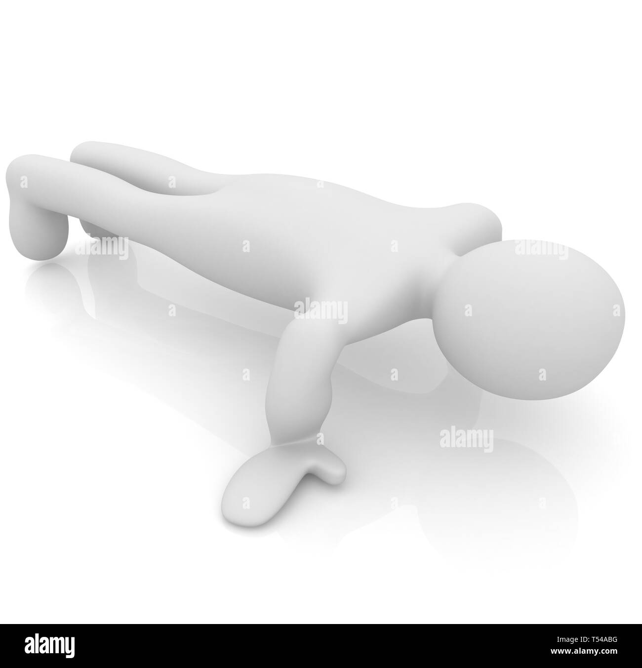 3d uomo isolato su bianco. Serie: esercizi del mattino - rendendo ups push Foto Stock