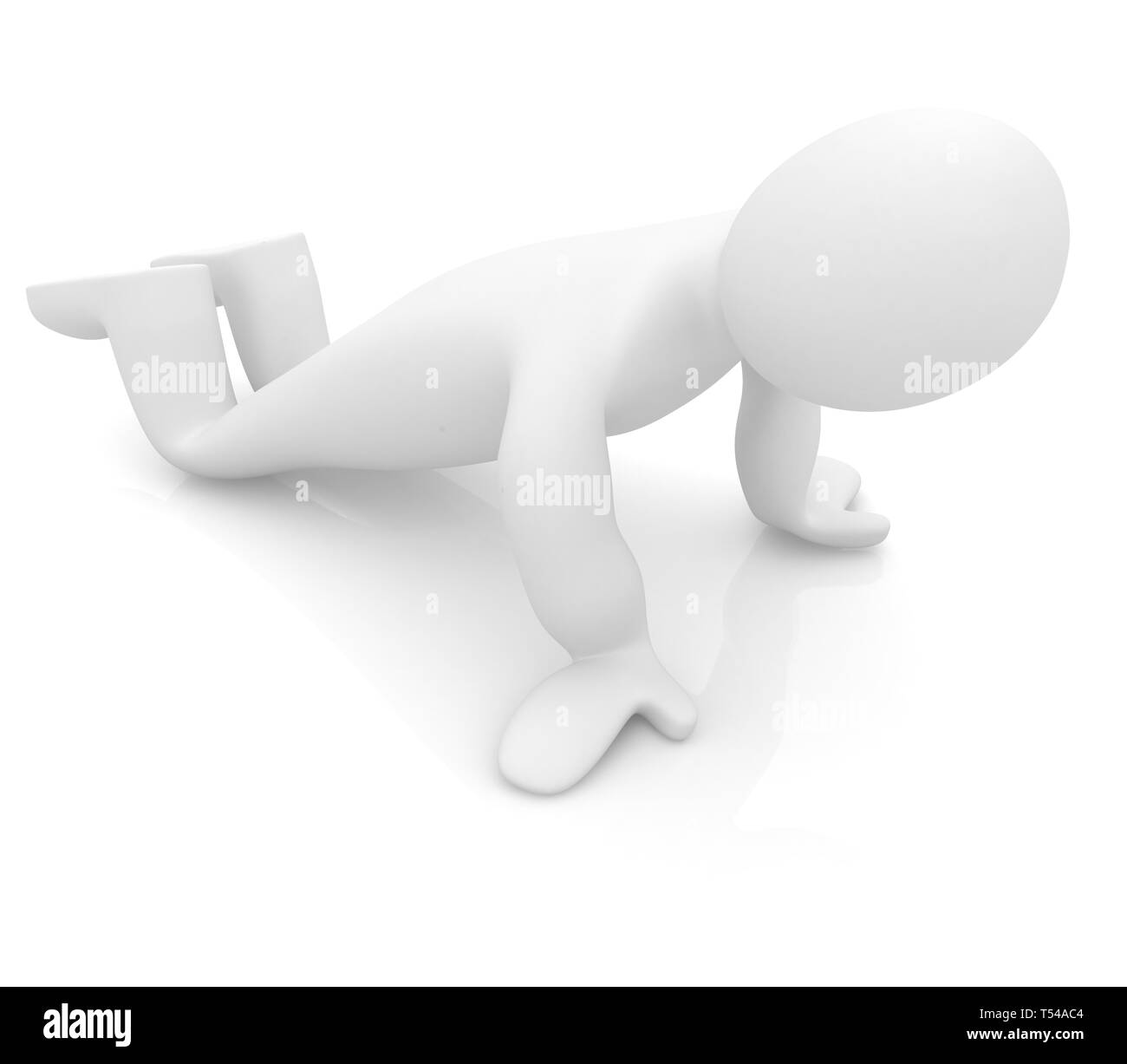 3d uomo isolato su bianco. Serie: esercizi del mattino - rendendo ups push Foto Stock