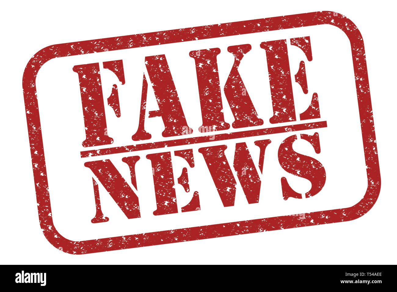 Timbro di gomma fake news, il testo in rosso su bianco illustrazione Foto Stock