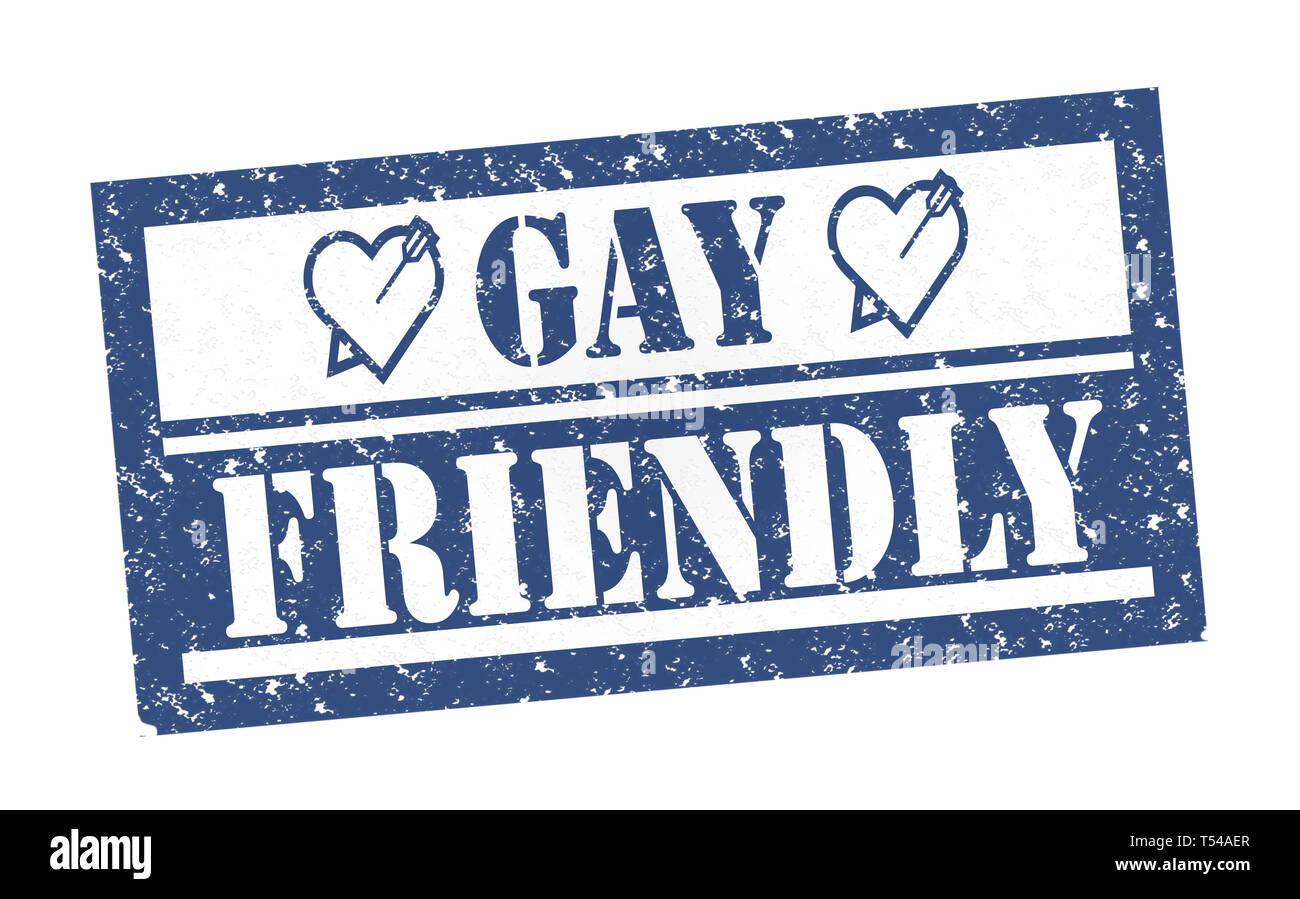 Timbro di gomma Gay Friendly, testo su bianco illustrazione Foto Stock