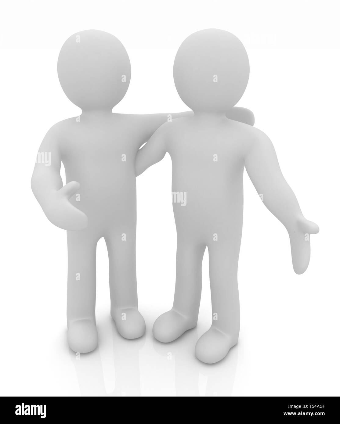 Amici in piedi accanto a un abbraccio. Immagine 3d. Isolato sullo sfondo bianco. Foto Stock